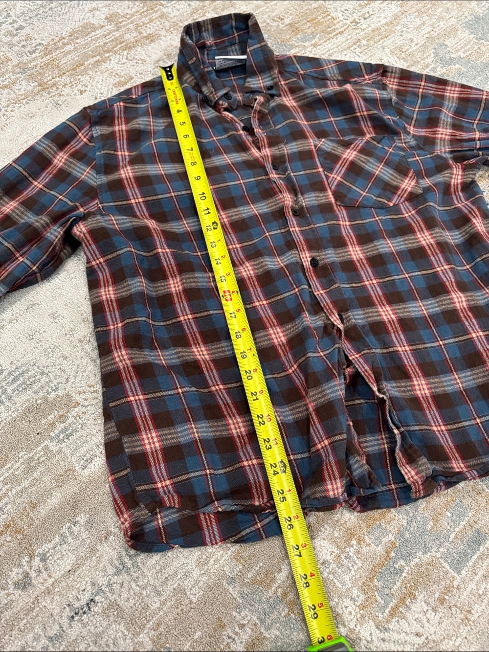 Plaid Button-Down Shirt in Red and Navy with Graphic Back Patch - Picture 6 of 7